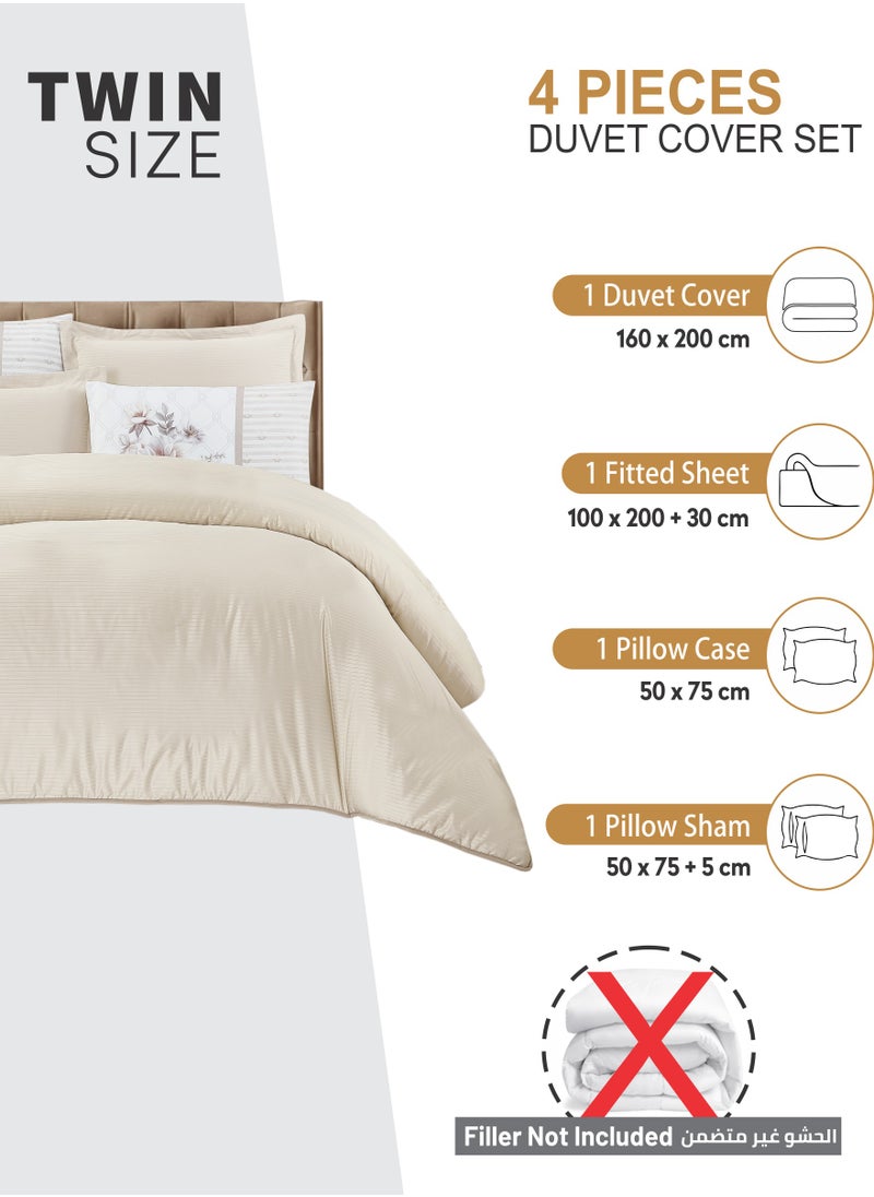 Donetella - Duvet Set 4-Pcs Single Size Striped Microfiber Bed Set  With 1 Duvet Cover(160 x 220 CM) 1 Fitted Sheet 1 PillowSham And 1 Pillowcases(Without Filler),Linen - Image 1