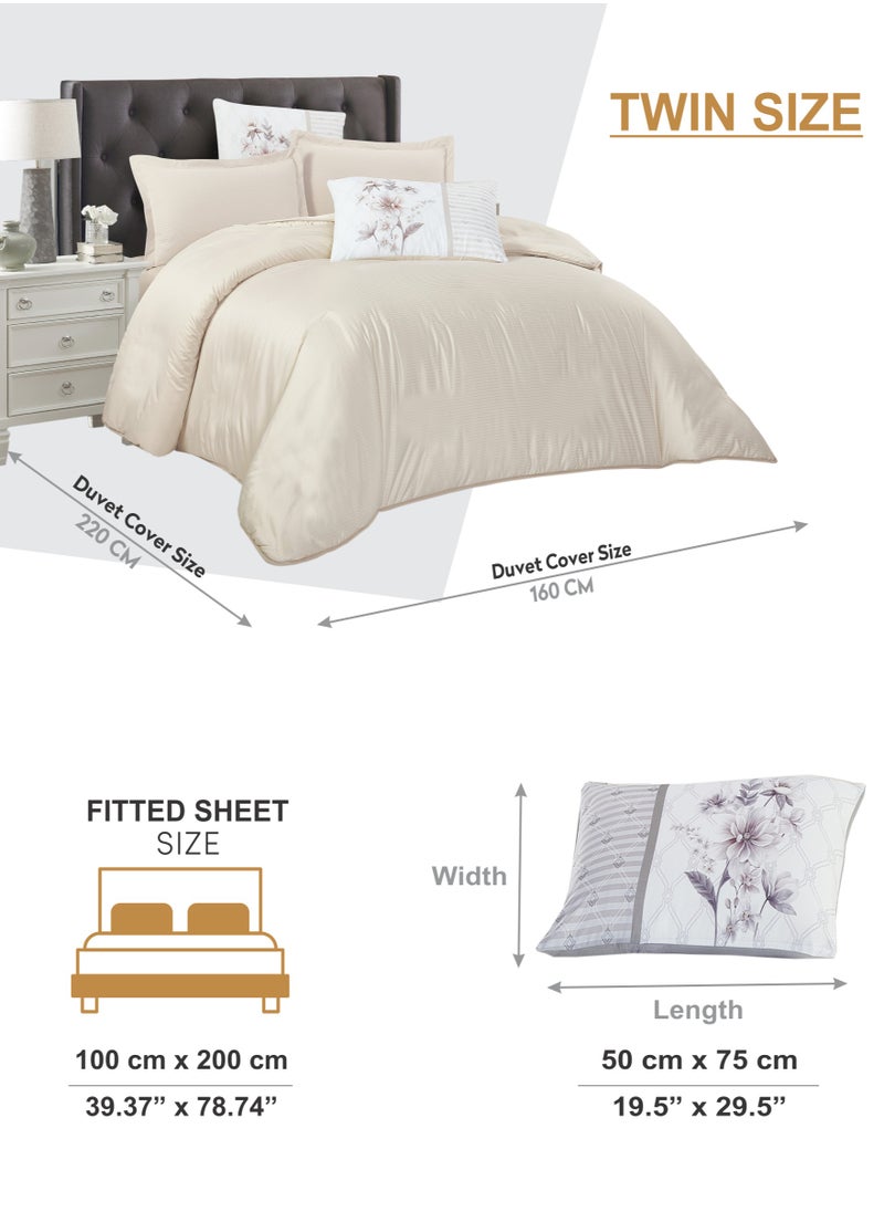 Donetella - Duvet Set 4-Pcs Single Size Striped Microfiber Bed Set  With 1 Duvet Cover(160 x 220 CM) 1 Fitted Sheet 1 PillowSham And 1 Pillowcases(Without Filler),Linen - Image 1
