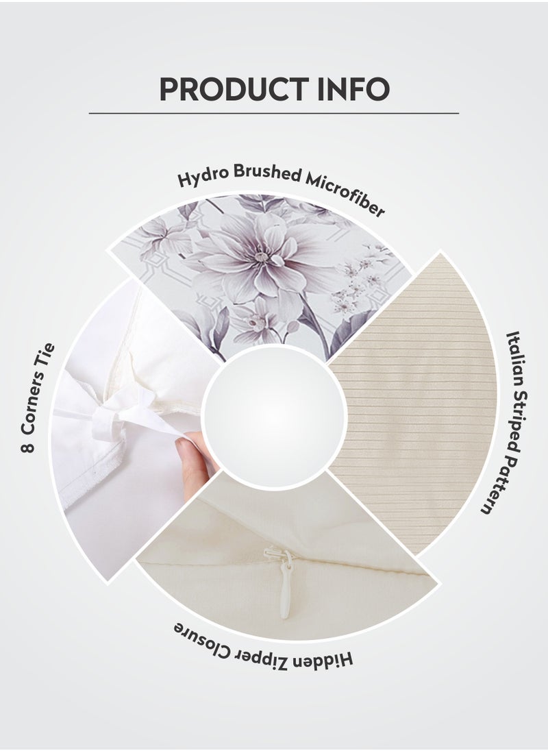 Donetella - Duvet Set 4-Pcs Single Size Striped Microfiber Bed Set  With 1 Duvet Cover(160 x 220 CM) 1 Fitted Sheet 1 PillowSham And 1 Pillowcases(Without Filler),Linen - Image 1