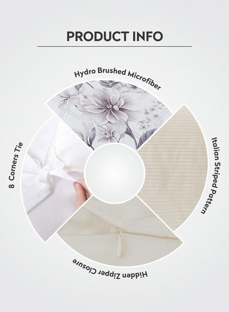 Donetella B - Light Beige Duvet Set 4-Pcs Striped Microfiber Bed Set, Fits 100x200cm Twin Size Bed - 1 Duvet Cover ,1 Fitted Sheet ,1 PillowSham And 1 Pillowcases(Without Filler)  | Best Price UAE