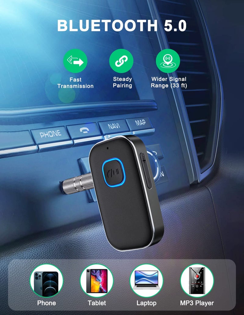 COMSOON Bluetooth AUX Adapter for Car, Noise Reduction Bluetooth Receiver for Music/Hands-Free Calls, Wireless Audio Receiver for Home Stereo/Speaker, 16H Battery Life/Dual Connect (All Black) - Image 3