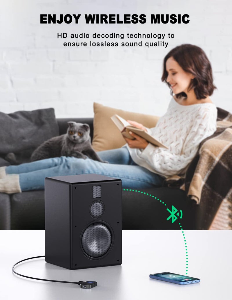COMSOON Bluetooth AUX Adapter for Car, Noise Reduction Bluetooth Receiver for Music/Hands-Free Calls, Wireless Audio Receiver for Home Stereo/Speaker, 16H Battery Life/Dual Connect (All Black) - Image 4