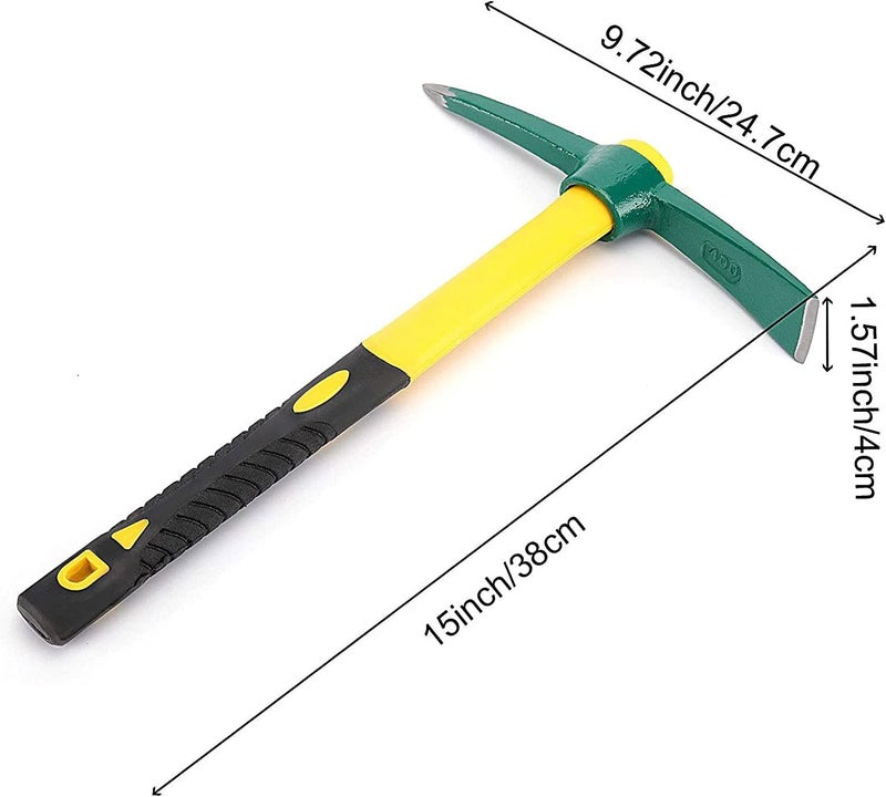 15-Inch Solid Pick Mattock, Forged Garden Pick, Weeding Mattock Hoe Agriculture Hand Tools with Heavy-Duty Fiberglass Handle for Weeding Cultivating Camping or Prospecting - Image 2