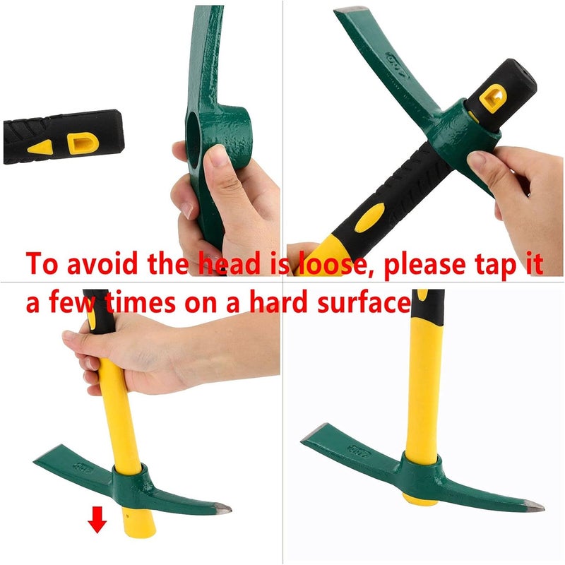 15-Inch Solid Pick Mattock, Forged Garden Pick, Weeding Mattock Hoe Agriculture Hand Tools with Heavy-Duty Fiberglass Handle for Weeding Cultivating Camping or Prospecting - Image 4