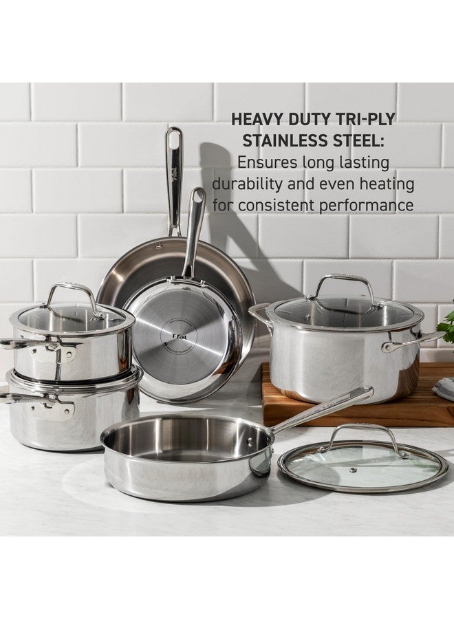 T-Fal Pro Tri-Ply Stainless Steel Fry Pan 8 Inch, Induction Compatible, Oven Safe 500F, Fast & Even Heat, Professional Quality & Durability, Frying Pan, Skillet, Cookware, Dishwasher Safe, Silver - Image 2