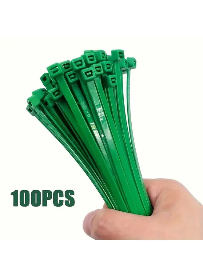 100 ربطة كابلات نايلون خضراء 100 قطعة ذاتية الإغلاق ثقيلة لربط النباتات في الحديقة - Image 1