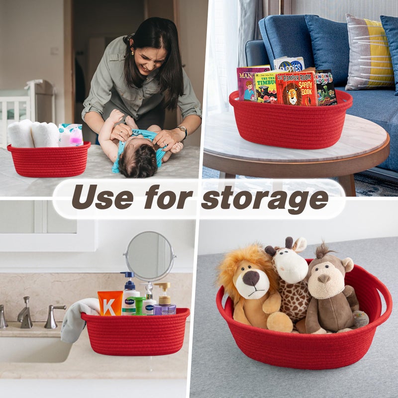 Pro Goleem Small Woven Basket with Gift Bags and Ribbons Durable Baskets for Gifts Empty Small Rope Basket for Storage 12"X 8" X 5" Baby Toy Basket with Handles, Red - Image 5