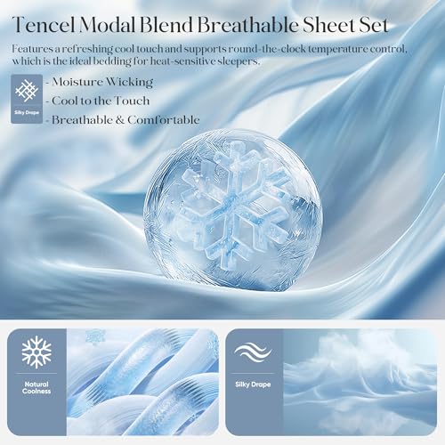 GroundBam Silver Infused Bed Sheets Set, Cooling Tencel Sheet with Self-Cleaning Technology for 3X Freshness Sleep, Hypoallergenic & Breathable sheet Perfect for Hot Sleepers & Sensitive Skin (Blue, King ) - Image 3