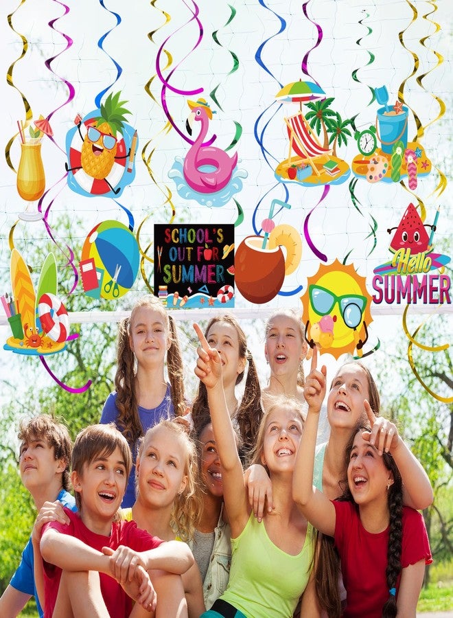 Nezyo 52 Pcs Schools Out for Summer Decorations Hello Summer Hanging Swirls Double Sided Happy Last Day of School Ceiling Hanging End of Year Decorations for Classroom Beach Pool Party Supplies - Image 4