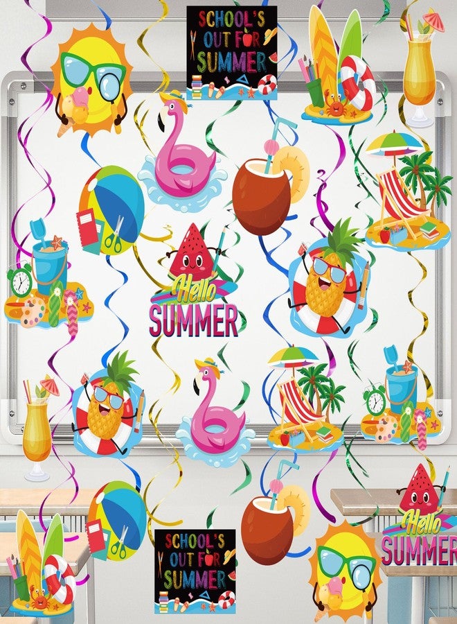 Nezyo 52 Pcs Schools Out for Summer Decorations Hello Summer Hanging Swirls Double Sided Happy Last Day of School Ceiling Hanging End of Year Decorations for Classroom Beach Pool Party Supplies - Image 1