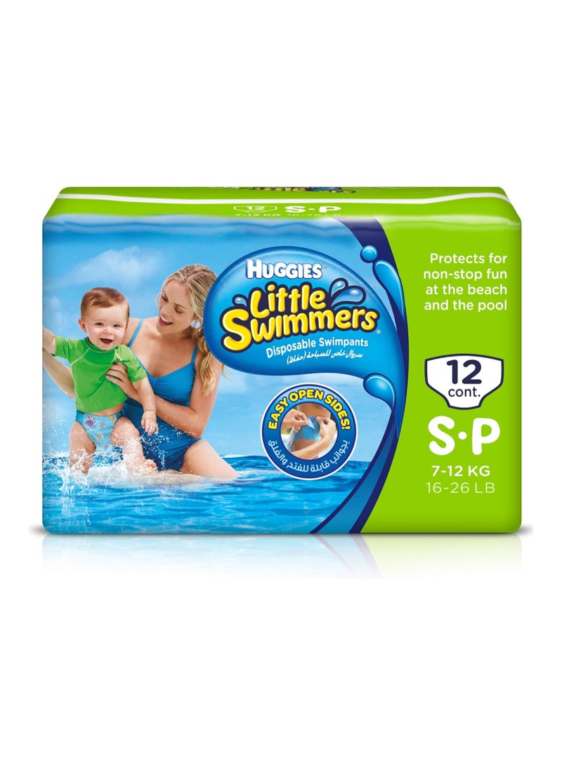 هجيز سروال خاص للسباحة (حفاظ) ليتل سويمر للاستعمال لمرة واحدة، 7 - 12 كجم، 12 قطعة - صغير، بجوانب قابلة للفتح والغلق - Image 1