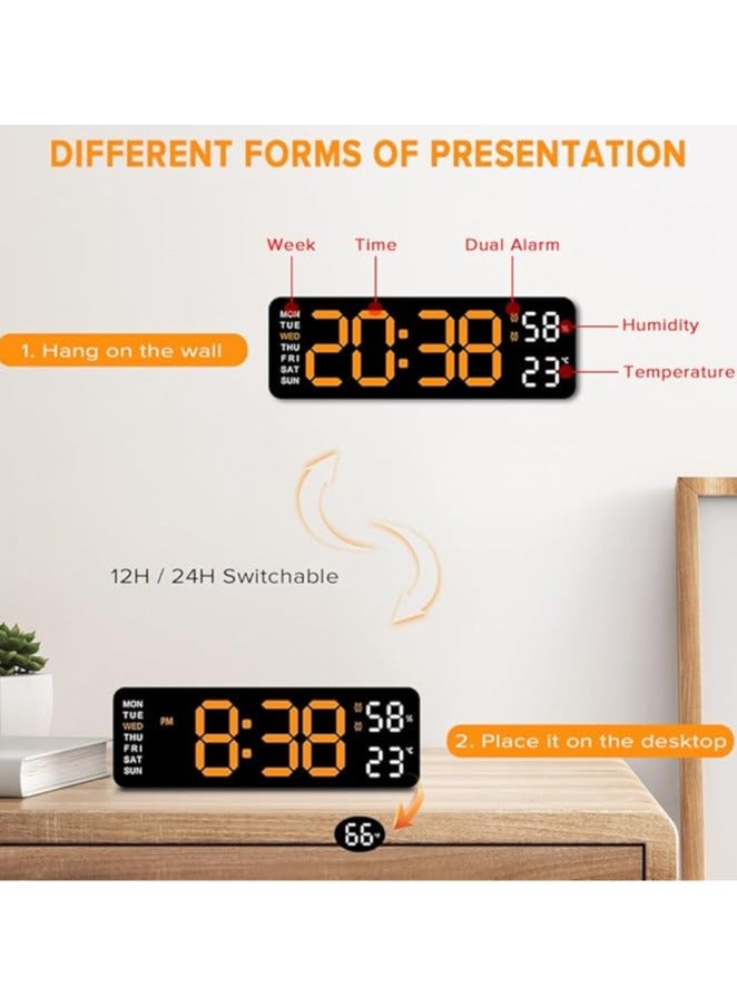 Arabest Digital Clock, 9" LED Alarm Clock for Bedroom, Bedside Desk Table Clock, Digital Clock with Temperature/DST/Auto-Dimming/Humidity/Snooze - 12/24H, for Deep Sleepers Kids Elderly Home Office - Image 3