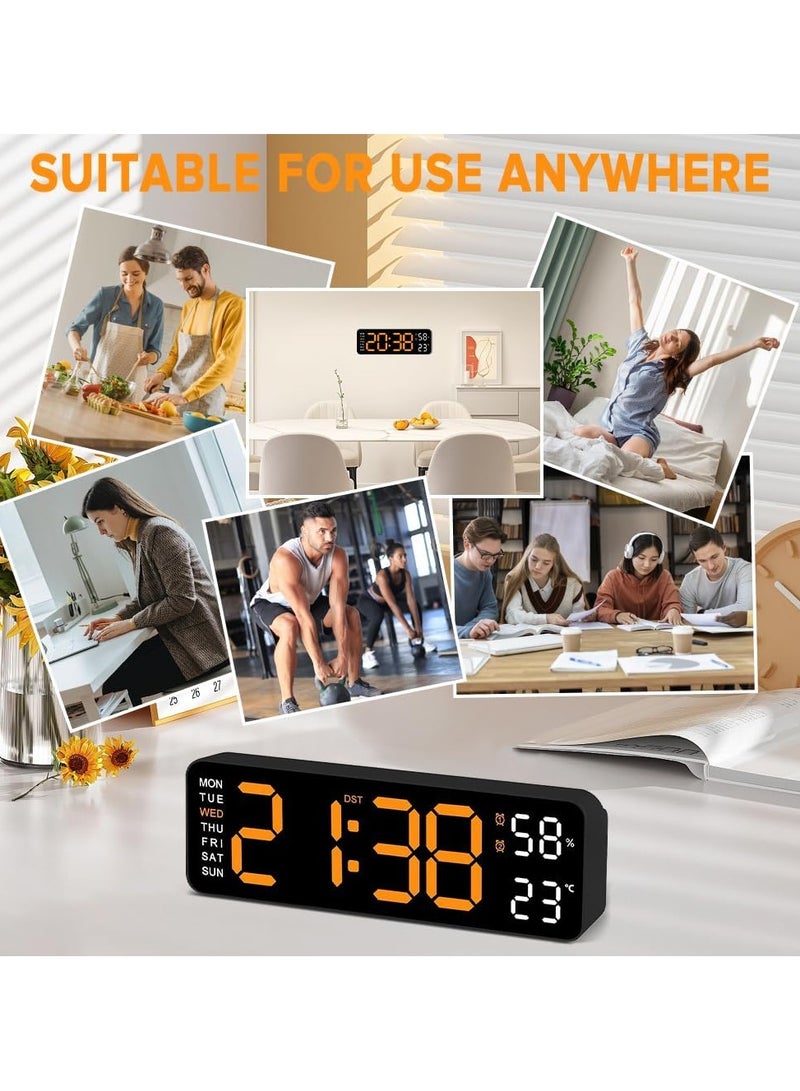 Arabest Digital Clock, 9" LED Alarm Clock for Bedroom, Bedside Desk Table Clock, Digital Clock with Temperature/DST/Auto-Dimming/Humidity/Snooze - 12/24H, for Deep Sleepers Kids Elderly Home Office - Image 5