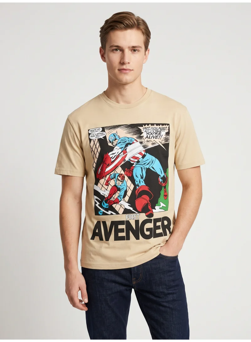 مارفل Marvel Men’s Captain America “First Avenger” Graphic T-Shirt – Beige