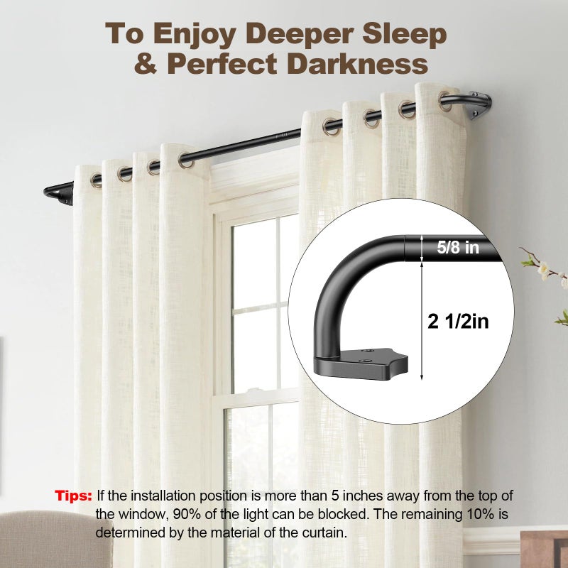 Tigpengy Blackout Curtain Rods for Windows 36"-48", 5/8 inch Small Matte Black Wrap Around Curtain Rod Curved Room Darkening Single Window Rod for Bedroom Kitchen(36"-48") - Image 3