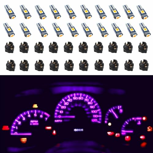 WLJH 74 Led Bulb Dash Lights Extremely Bright T5 2721 18 37 286 Wedge PC74 Twist Socket Automotive Instrument Panel Gauge Light Kits Dashboard Cluster Shift Bulbs Purple Pack of 20 - Image 1