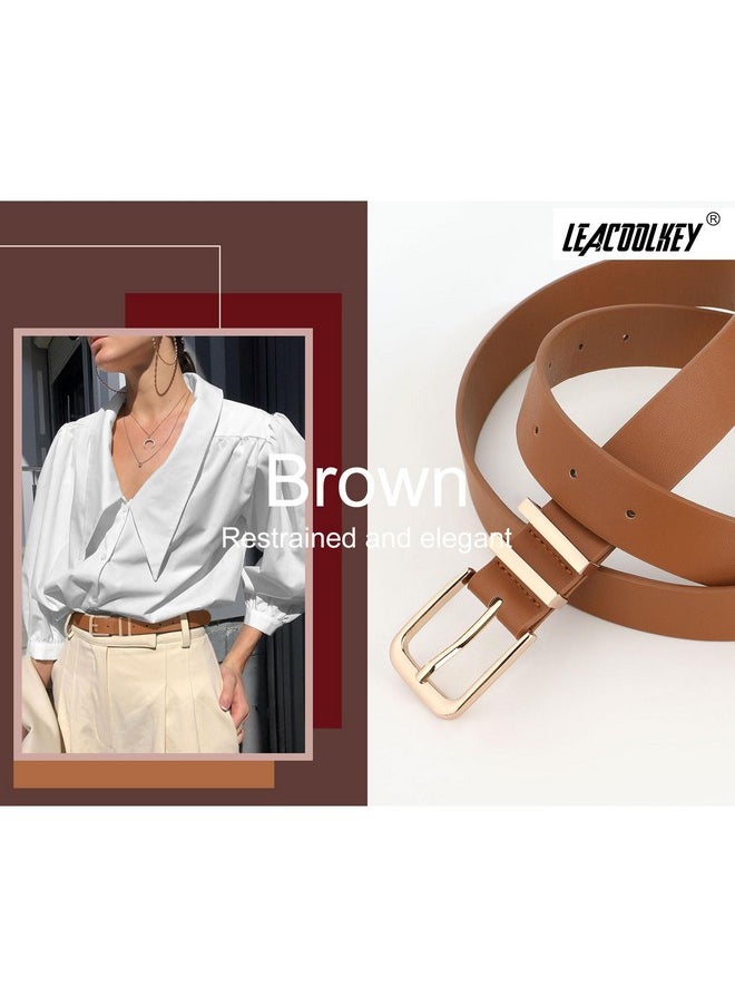 LEACOOLKEY - 3 Pack Women'S Leather Belts For Jeans Dresses Fashion Ladies Gold Buckle Leather Belts, Black/Brown/Beige - Image 1