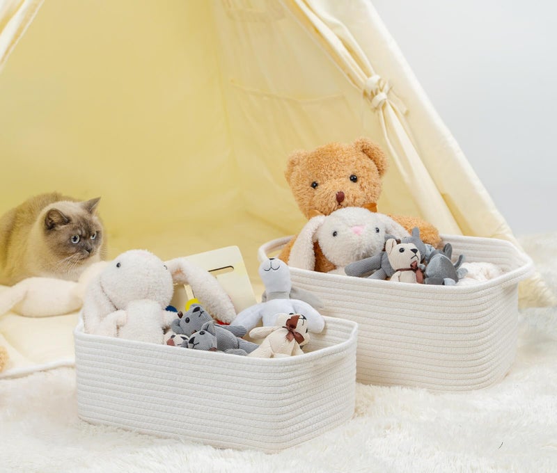 CubesLand Cute and Durable Small Cotton Rope Basket for Organizing, Woven Closet Storage Bin,Shelves Closet Storage Basket, Bathroom Storage Organizer Bin, Nursery Toy Basket Bin, White Basket - Image 3