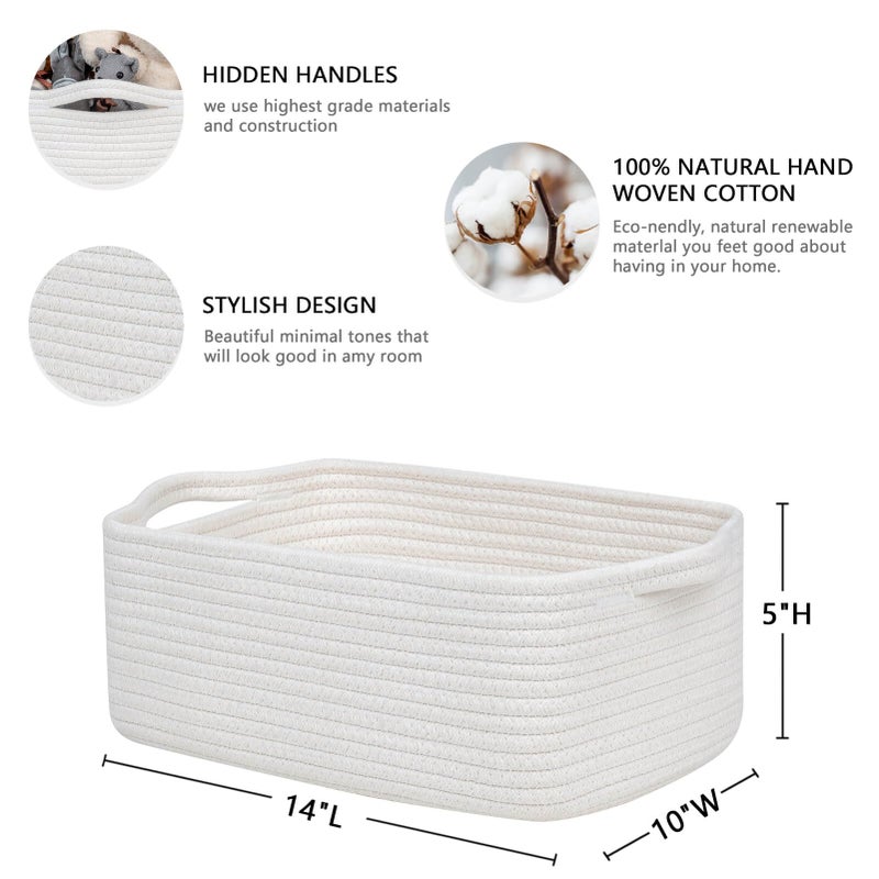 CubesLand Cute and Durable Small Cotton Rope Basket for Organizing, Woven Closet Storage Bin,Shelves Closet Storage Basket, Bathroom Storage Organizer Bin, Nursery Toy Basket Bin, White Basket - Image 2