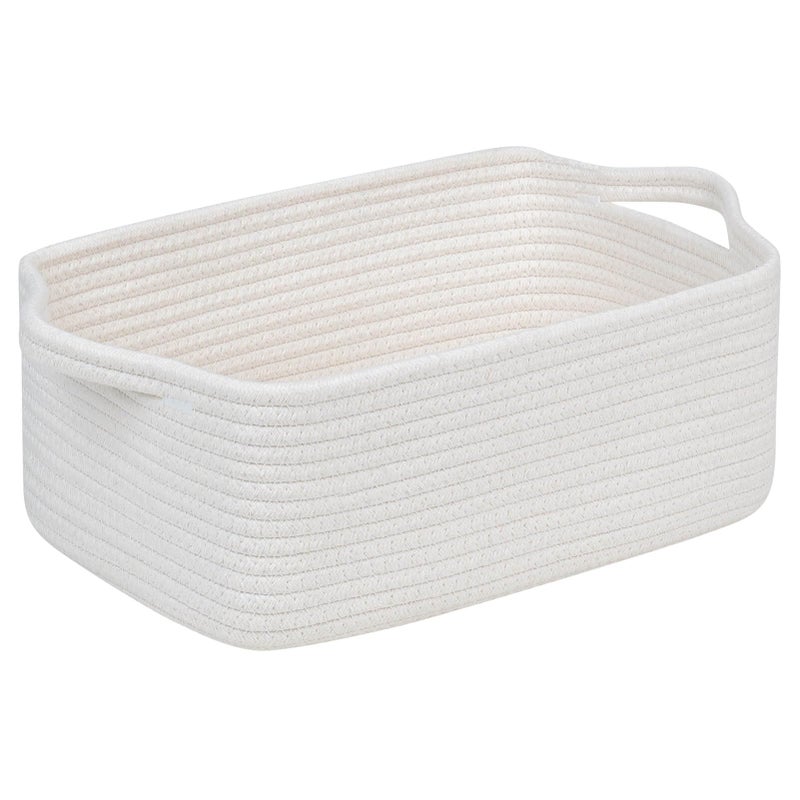 CubesLand Cute and Durable Small Cotton Rope Basket for Organizing, Woven Closet Storage Bin,Shelves Closet Storage Basket, Bathroom Storage Organizer Bin, Nursery Toy Basket Bin, White Basket - Image 1