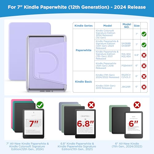 Vane Oak Magnetic Detachable 2-in-1 Stand Case for 7'' Kindle Paperwhite 12th Gen 2024 and Kindle Colorsoft Signature Edition, Slim PU Shell Cover Case with Auto Wake/Sleep, Light Purple - Image 2