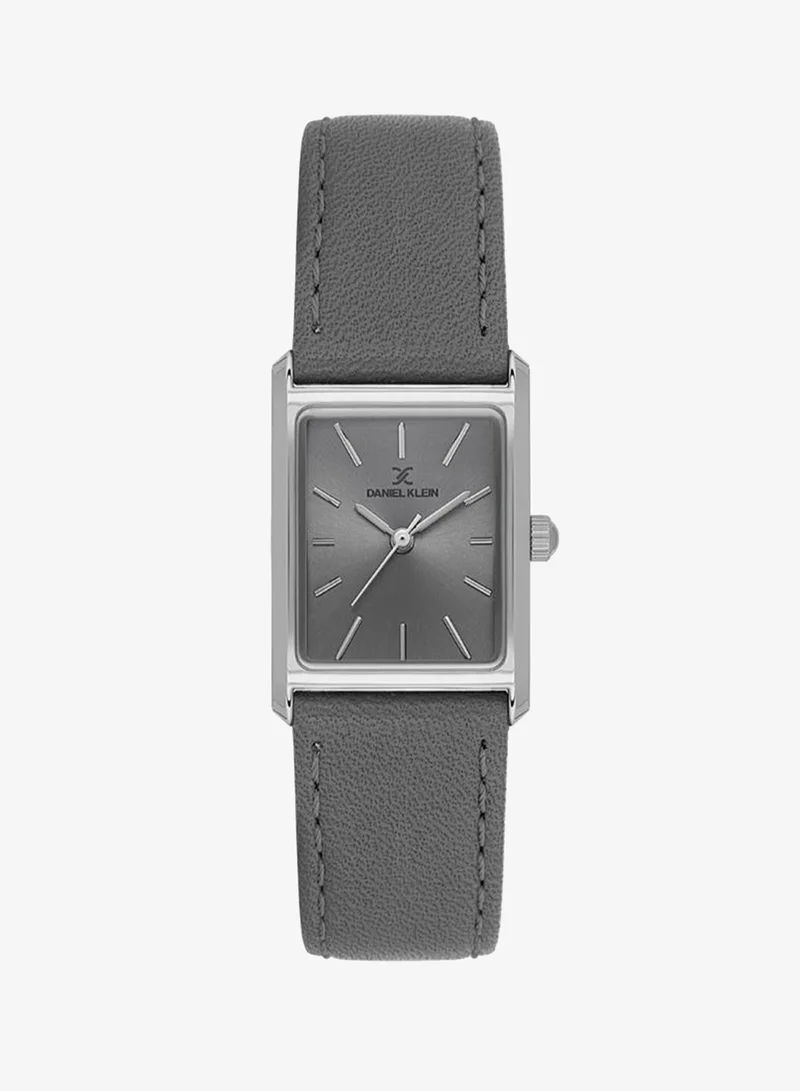 DANIEL KLEIN Women's Leather Silver Alloy Case Analog Cool Grey Square Sunray Dial Japanese Quartz Premium 30 Meters Water Resistant