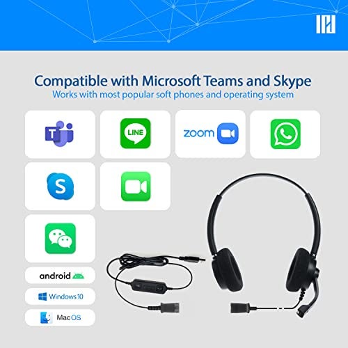 IPD IPH-165 USB Headset with Noise Cancelling Microphone for Office and Call cengter- Compatible with Skype, Microsoft Teams, Cisco Jabber, Avaya One-X and Other Soft Phones - Image 2