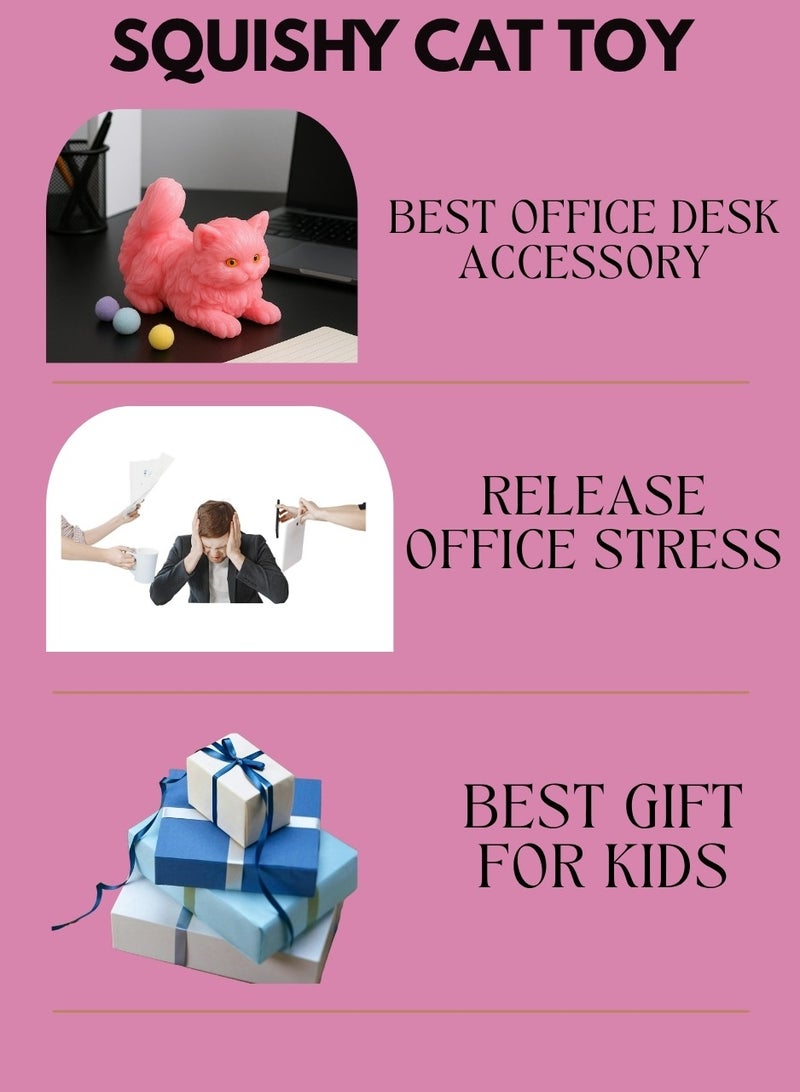 Pink Squishy Cat Toy – Stress Relief Cute Kawaii Cat Squishies for Kids & Adults | Soft Slow Rising Cat Stress Ball Toy | Perfect for Anxiety Relief, Gift & Office Desk Decoration - Image 2