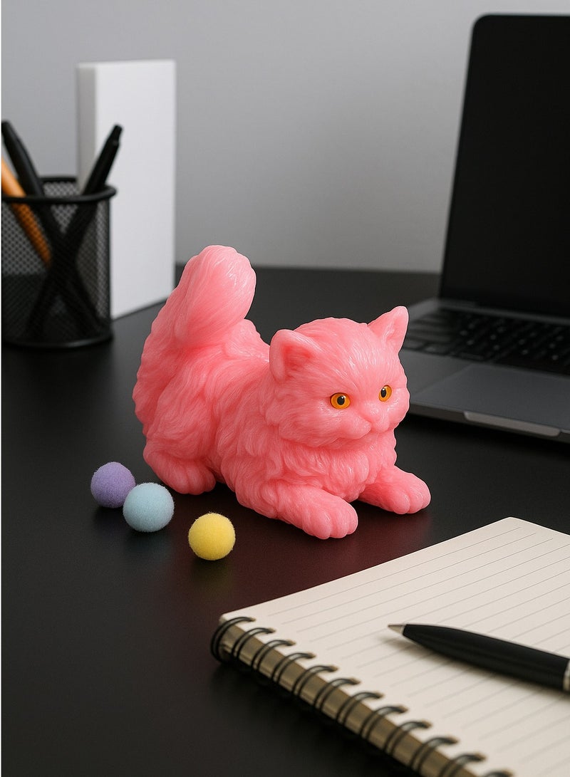 Pink Squishy Cat Toy – Stress Relief Cute Kawaii Cat Squishies for Kids & Adults | Soft Slow Rising Cat Stress Ball Toy | Perfect for Anxiety Relief, Gift & Office Desk Decoration - Image 4