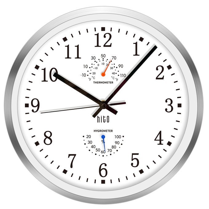12 INCH SILENT WALL CLOCK BATTERY OPERATED NON TICKING GLASS COVER SILVER ALUMINUM FRAME FOR LIVING ROOM DECOR KITCHEN BEDROOM HOME OFFICE 12 WHITE