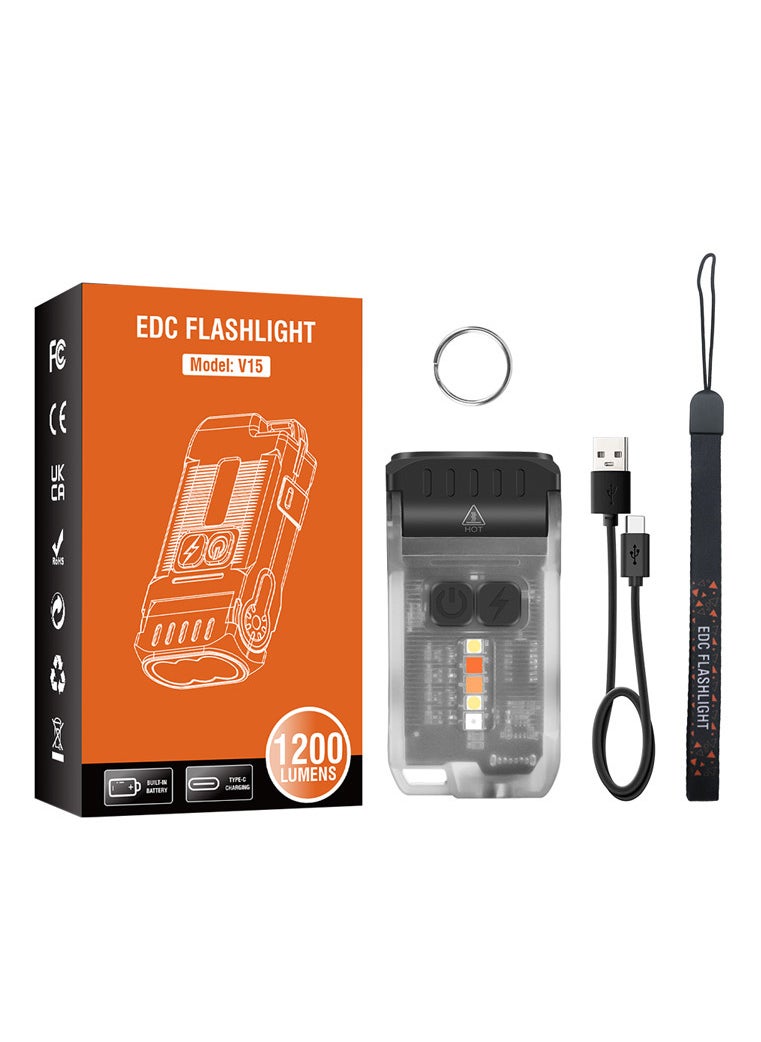 BORUIT V15 LED Keychain EDC Fluorescence Flashlight Clip Warm Work Light Type-C Rechargeable Torch Magnet Camping Pocket Lantern (White)  - Image 1
