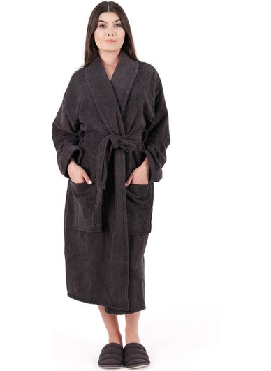 MODELHOME Soft Line Cotton Shawl Collar Anthracite Color (L- x l-2 x l-3 x l-4 x l) Large / King Size Bathrobe  - Image 1