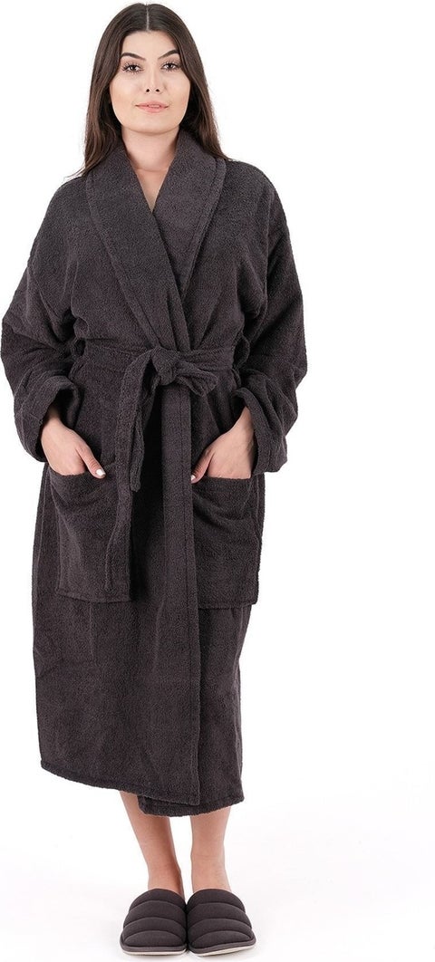 Soft Line Cotton Shawl Collar Anthracite Color (L- x l-2 x l-3 x l-4 x l) Large / King Size Bathrobe