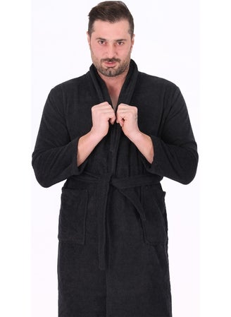 MODELHOME Soft Line Cotton Shawl Collar Anthracite Color (L- x l-2 x l-3 x l-4 x l) Large / King Size Bathrobe  - Image 2