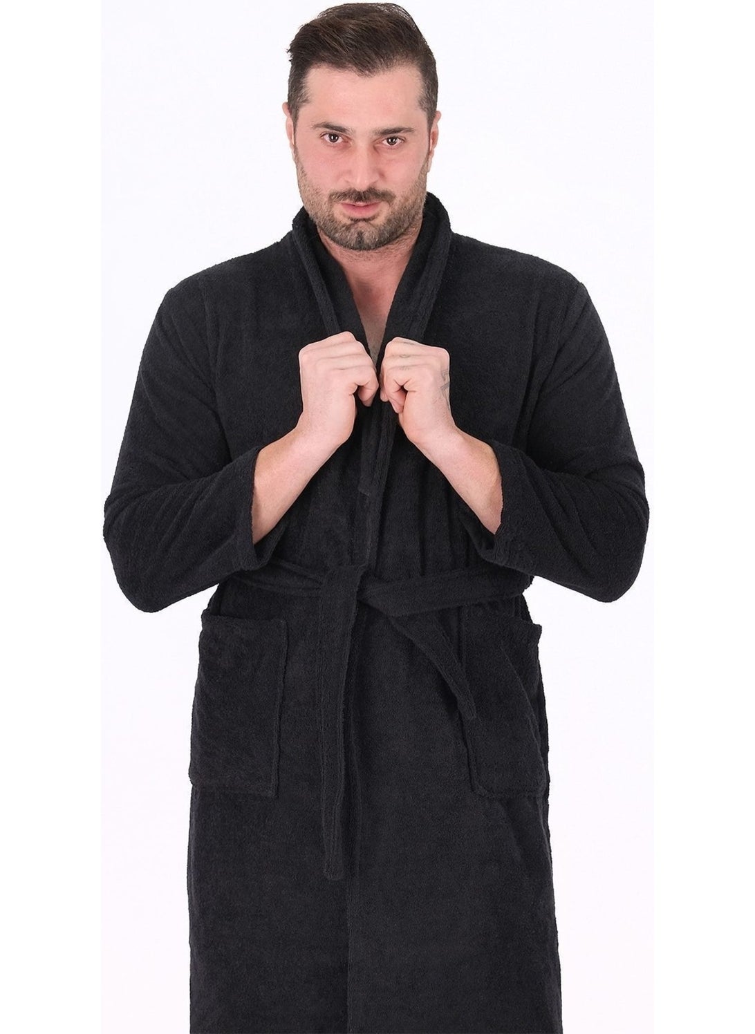 MODELHOME Soft Line Cotton Shawl Collar Anthracite Color (L- x l-2 x l-3 x l-4 x l) Large / King Size Bathrobe  - Image 2