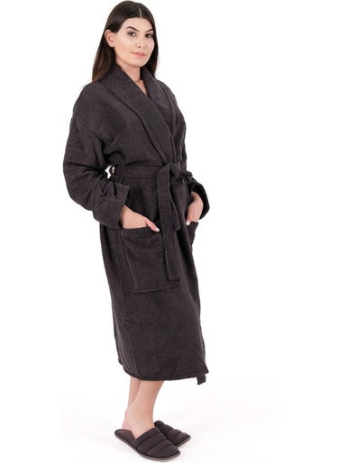MODELHOME Soft Line Cotton Shawl Collar Anthracite Color (L- x l-2 x l-3 x l-4 x l) Large / King Size Bathrobe  - Image 3