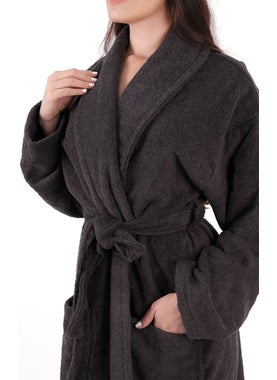 MODELHOME Soft Line Cotton Shawl Collar Anthracite Color (L- x l-2 x l-3 x l-4 x l) Large / King Size Bathrobe  - Image 4