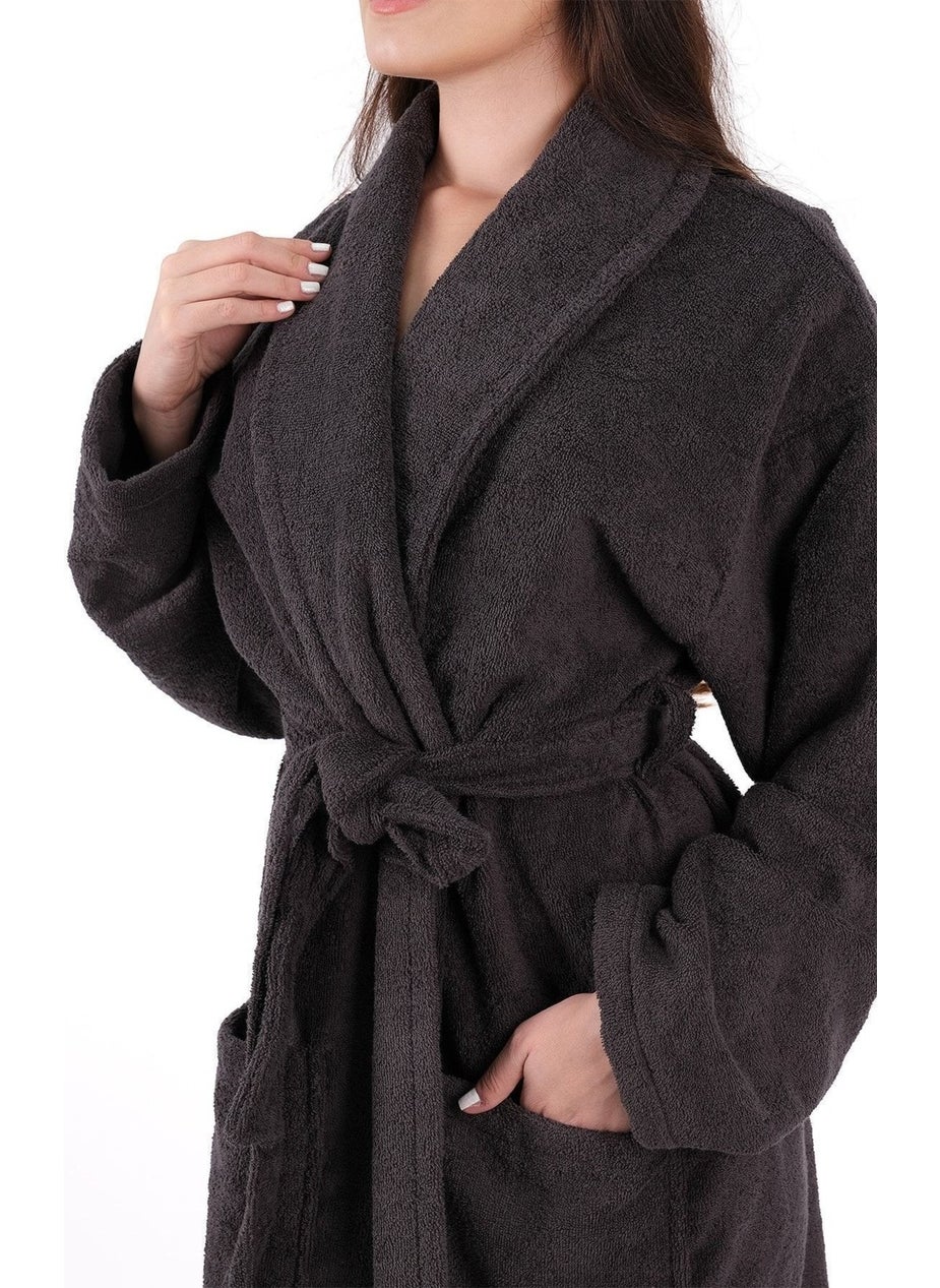 MODELHOME Soft Line Cotton Shawl Collar Anthracite Color (L- x l-2 x l-3 x l-4 x l) Large / King Size Bathrobe  - Image 4