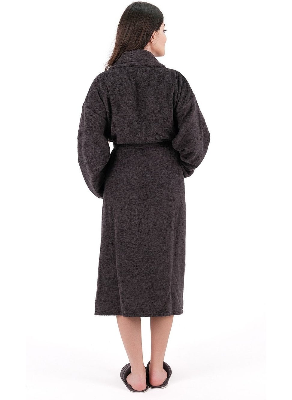 MODELHOME Soft Line Cotton Shawl Collar Anthracite Color (L- x l-2 x l-3 x l-4 x l) Large / King Size Bathrobe  - Image 5