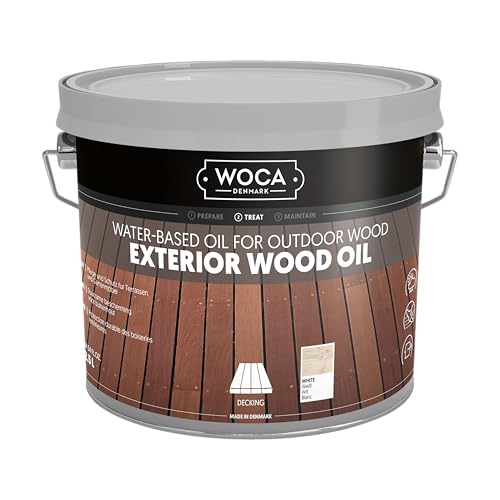 WOCA Denmark Exterior Wood Oil – White, 2.5L | Water-Based Penetrating Stain for Outdoor Decks, Fences, Siding & Furniture - Image 1