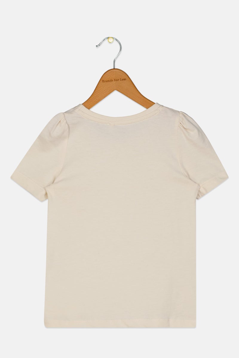 NAME IT Toddlers Girl Short Sleeve Graphic Print T-Shirt, Beige - Image 2