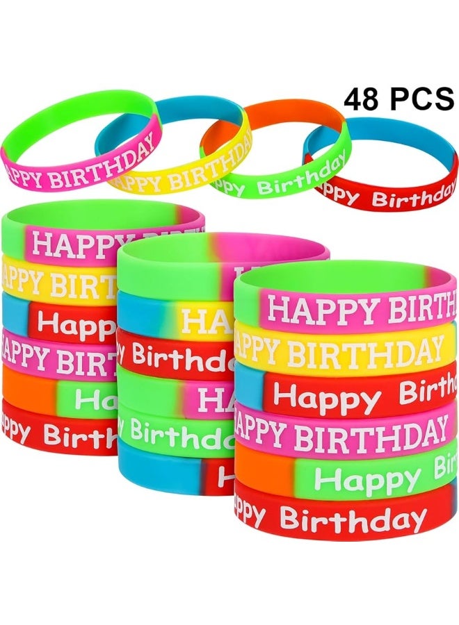 JOVITEC 48 Pieces Rubber Bracelets for Happy Birthday Gift Colored Silicone Bracelets for Teenagers Birthday Party Favors for Happy Birthday Party Supplies (48 Pieces, Style Set 1) - Image 5