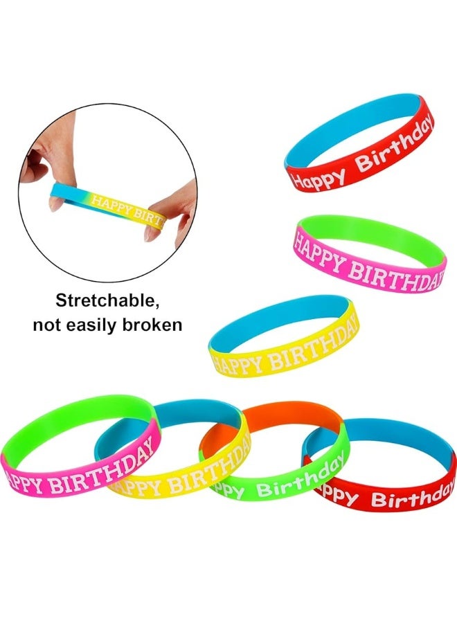 JOVITEC 48 Pieces Rubber Bracelets for Happy Birthday Gift Colored Silicone Bracelets for Teenagers Birthday Party Favors for Happy Birthday Party Supplies (48 Pieces, Style Set 1) - Image 4