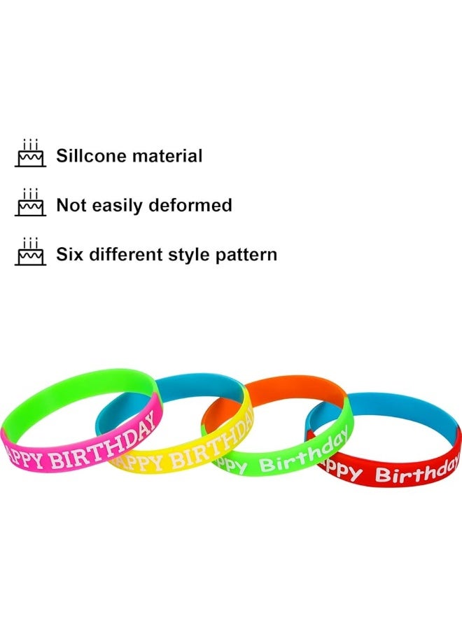 JOVITEC 48 Pieces Rubber Bracelets for Happy Birthday Gift Colored Silicone Bracelets for Teenagers Birthday Party Favors for Happy Birthday Party Supplies (48 Pieces, Style Set 1) - Image 2