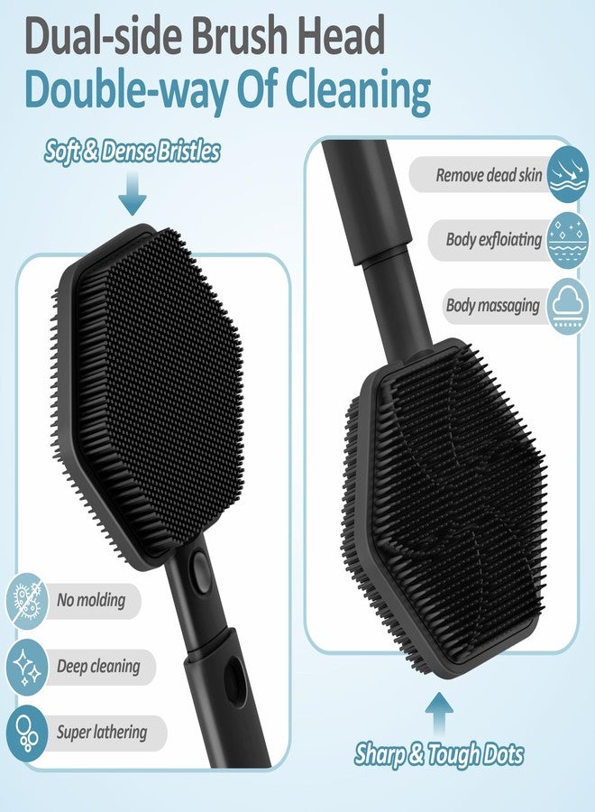 GEENOA Silicone Back Scrubber for Shower, 16''-21''Extendable Shower Back Scrubber with Dual-Side Large Brush Head, 3-Length Back Brush Bath Brush with Strong Handle & Rich Foaming Bristles(Black) - Image 4