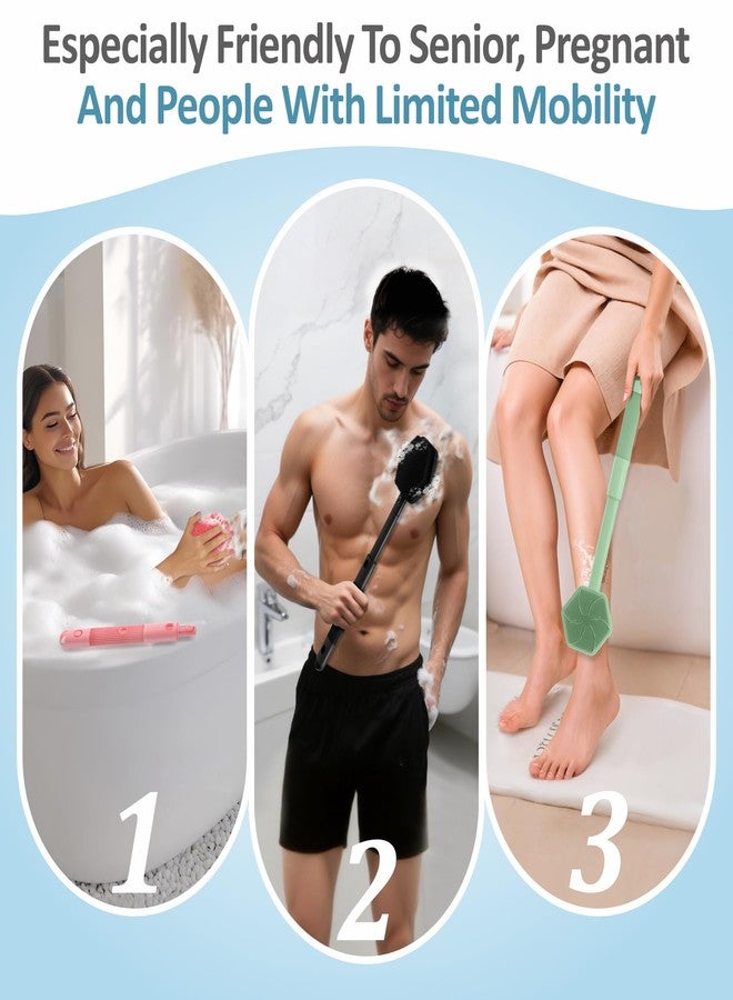GEENOA Silicone Back Scrubber for Shower, 16''-21''Extendable Shower Back Scrubber with Dual-Side Large Brush Head, 3-Length Back Brush Bath Brush with Strong Handle & Rich Foaming Bristles(Black) - Image 5