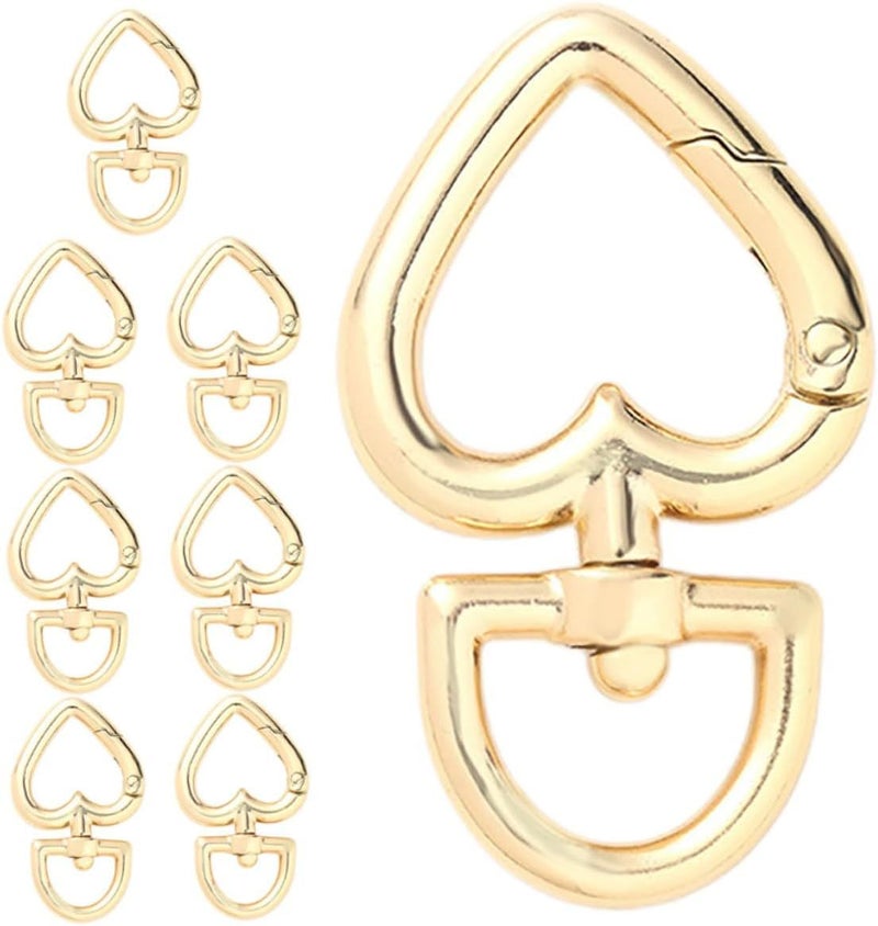 8 Heart Shaped Swivel Buckle Key Clips Golden Metal Key Rings For Keychains Crafts Spring Snap Key Holder Everyday Use Creative Projects - Image 1