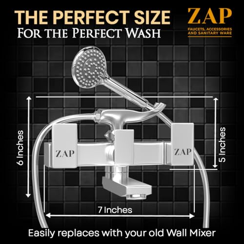 ZAP Skoda Full Brass Wall Mixer with Hand Shower | Chrome Plated Bathroom Fitting with Complete Screw Set | Durable & Stylish Bath Mixer Tap - Image 3