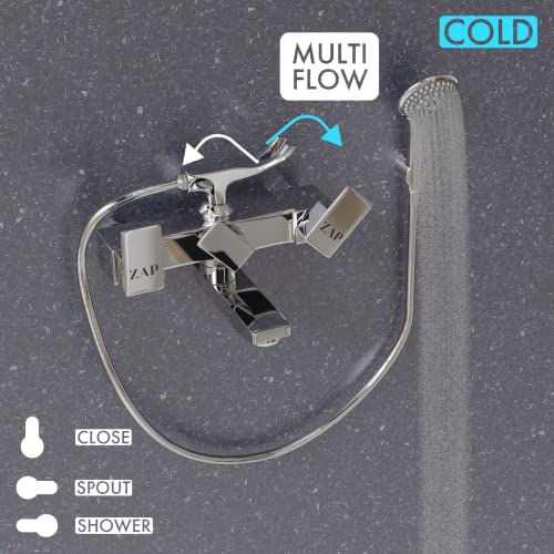 ZAP Skoda Full Brass Wall Mixer with Hand Shower | Chrome Plated Bathroom Fitting with Complete Screw Set | Durable & Stylish Bath Mixer Tap - Image 4