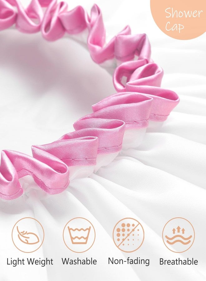 mikimini White Large Shower Cap for Women Long Hair, Reusable Waterproof Double Layers Bathing Hair Cap Soft Comfortable PEVA Lining, Cute, Non-fading & Stretchy Shower Hat X-Large Pack of 1 - Image 3